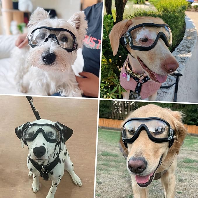 Pack of 2 Dog Goggles Dog Sunglasses for Medium to Large Breed Anti-UV Eye Protection with Adjustable Straps- Silver &amp; Transparent