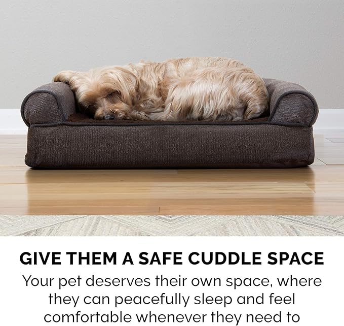 Furhaven Orthopedic Dog Bed for Large Dogs w/ Removable Bolsters &amp; Washable Cover, For Dogs Up to 95 lbs - Sherpa &amp; Chenille Sofa - Coffee, Jumbo/XL