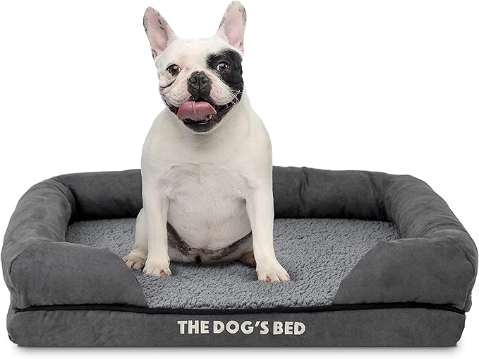 The Dog’s Bed, Small Plush Grey, Memory Foam, Pain Relief: Arthritis, Hip &amp; Elbow Dysplasia, Post Surgery, Lameness, Supportive, Calming, Waterproof Washable Cover, Veterinary Approved