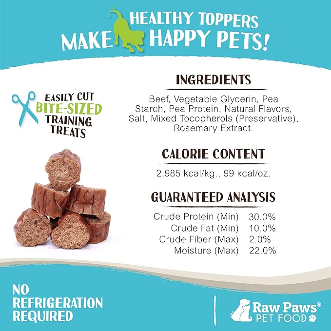 Raw Paws Grain-Free Soft Stick Treats for Dogs &amp; Cats - Beef Recipe, 6-oz - Made in USA Beef Jerky Treats - Cat Sticks - Chewy Dog Jerky Treats - Dog Sausage - Soy, Grain Free