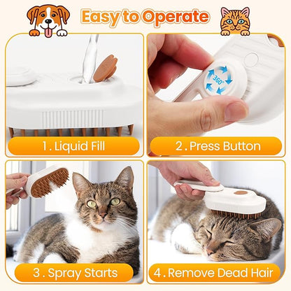Cat Steam Brush for Shedding, 4-in-1 Rechargeable Steam Pet Brush for Cats &amp; Dogs, Anti-Static, Gentle Fur Removal &amp; Combing, Ideal for Short &amp; Long Hair Pets, Easy to Use
