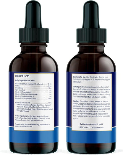 Rx Vitamins Liquid Hepato Support for Dogs &amp; Cats - Liver Support Supplement with Milk Thistle for Dogs (Silymarin &amp; Silybinin) and Vitamin B - Bacon Flavor (4oz)
