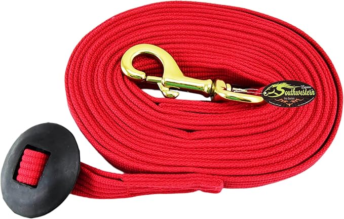 Southwestern Equine Lunge Line for Horses Cotton Horse Lunge Line with Bolt Snap &amp; Rubber Stop (Red, 24&