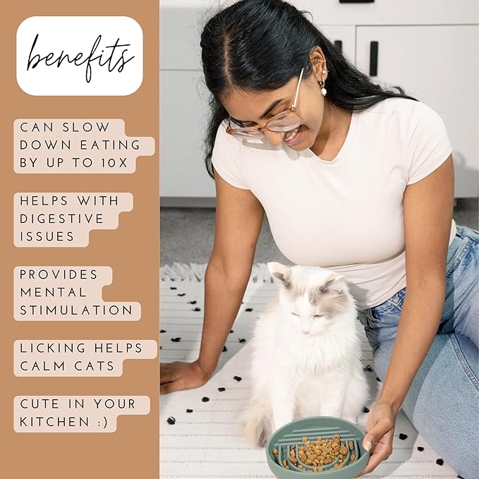 The Slowdown Bowl Silicone Slow Feeder for Cats &amp; Kittens, Slow Eating Mealtime Solution with Modern Lick Mat Design, Reduces Gulping, Fits 1 Cup 6” Across x 1.25” Tall, Small-Tan