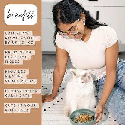 The Slowdown Bowl Silicone Slow Feeder for Cats &amp; Kittens, Slow Eating Mealtime Solution with Modern Lick Mat Design, Reduces Gulping, Fits 1 Cup 6” Across x 1.25” Tall, Small-Tan