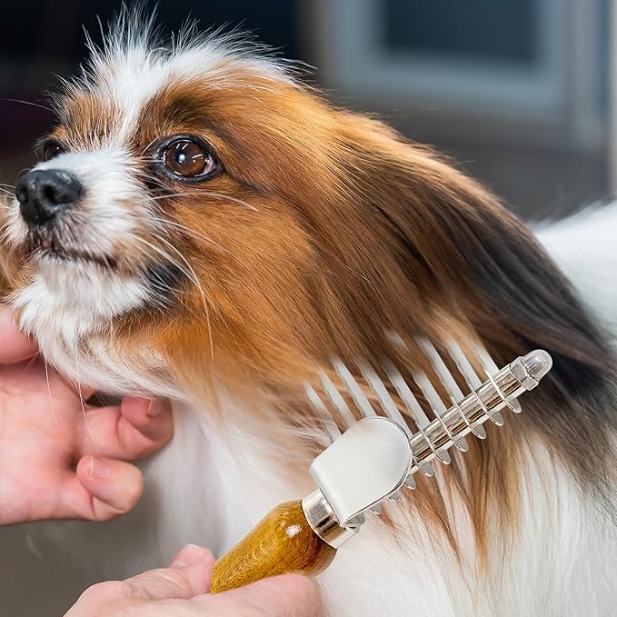 TAKAVU Dematting Fur Rake Comb Brush for Dogs &amp; Cats - Undercoat Comb with Safety Blades for Removing Knots, Mats &amp; Tangles - Grooming Tool for Poodles, Doodles, Long Haired Pets
