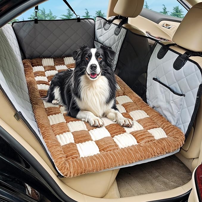 Dog Car Bed Mat, Non-Slip Backseat Extender Pet Blanket, Plaid Dog Bed for Trucks, Sedans &amp; Large SUVs, Chew-Resistant Travel Pad for Dogs, Easy Clean &amp; Scratch-Proof &amp; Comfort (56"x28.7")