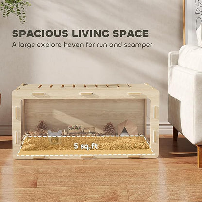 PawHut Hamster Cage with Easy View Acrylic Panels, Small Animal Cage with Air Vents &amp; Openable Roof, Large Habitat for Dwarf, Gerbil, Guinea Pig, Rat, 39" x 20" x 18.5", Oak