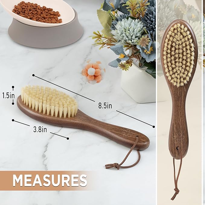Takavu Natural White Boar Bristle Cat Brush - Gentle Grooming Tool for Sensitive Skin, Smoothing Fur &amp; Healthy Shine - Soft Pet Brush