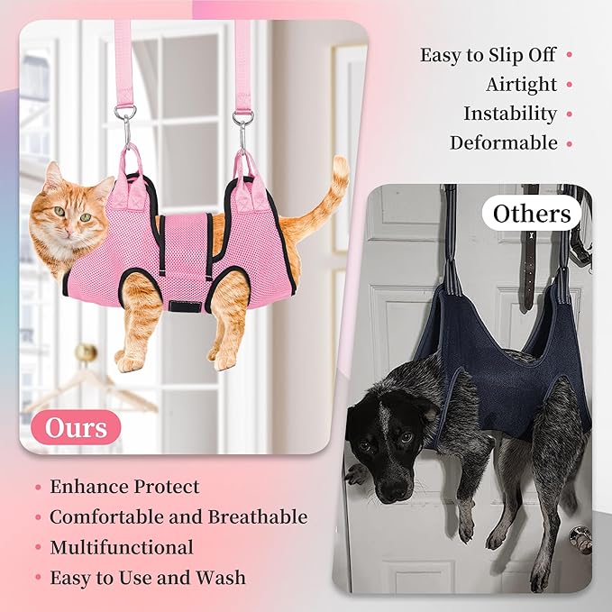PatiencET Dog Grooming Hammock, Pet Grooming Hammock for Cats &amp; Dogs with Security Strap, Dog Sling for Nail Trimming with Nail Clippers/Trimmer, Nail File, Pet Comb(Pink XS)