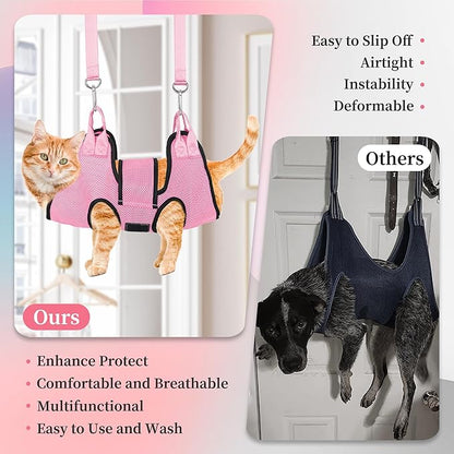 PatiencET Dog Grooming Hammock, Pet Grooming Hammock for Cats &amp; Dogs with Security Strap, Dog Sling for Nail Trimming with Nail Clippers/Trimmer, Nail File, Pet Comb(Pink XS)