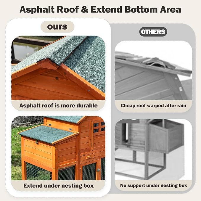 Chicken Coop for 4-6 Chickens Outdoor Wooden Hen House Poultry Pet Hutch for Backyard w/Run Cage &amp; Nesting Box