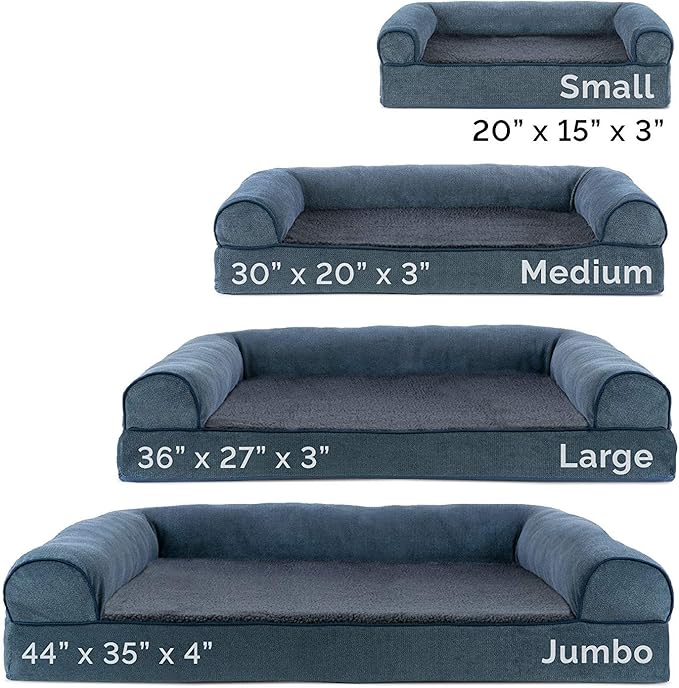 Furhaven Cooling Gel Dog Bed for Large/Medium Dogs w/ Removable Bolsters &amp; Washable Cover, For Dogs Up to 55 lbs - Sherpa &amp; Chenille Sofa - Orion Blue, Large