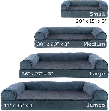 Furhaven Cooling Gel Dog Bed for Large Dogs w/ Removable Bolsters &amp; Washable Cover, For Dogs Up to 95 lbs - Sherpa &amp; Chenille Sofa - Orion Blue, Jumbo/XL