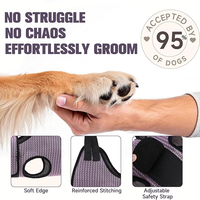 PAWCHIE Dog Grooming Hammock Harness for Dogs &amp; Cats with Pet Nail Clipper Trimmer- Breathable Cat Hanger Sling for Trimming Clipping Nails-Dog Hammock Restraint Bag for Small Medium Large Dog, Pink M