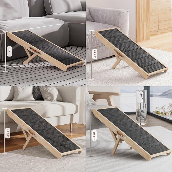 Dog Ramp for Couch, Wooden Pet Ramps 39.37" Long Adjustable 11"-20.47" Folding Puppy Ramps with High Traction Mat, Dog Stairs for Small &amp; Medium Older Dogs &amp; Cats, up to 150lbs