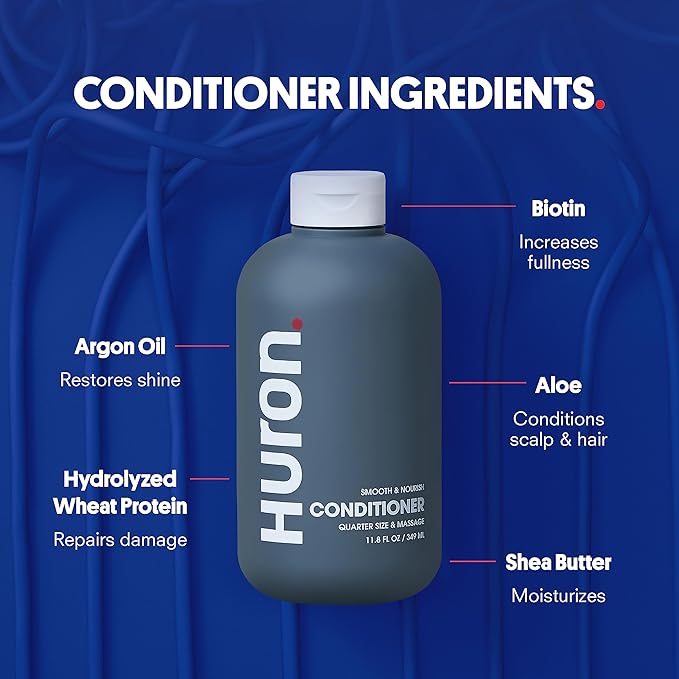 Huron Hair Duo | Nourishing Shampoo &amp; Conditioner Set for Men | Cleanse, Strengthen &amp; Hydrate | Sulfate-Free, Paraben-Free, Vegan | Designed for Daily Use on All Hair Types (2 Pack)