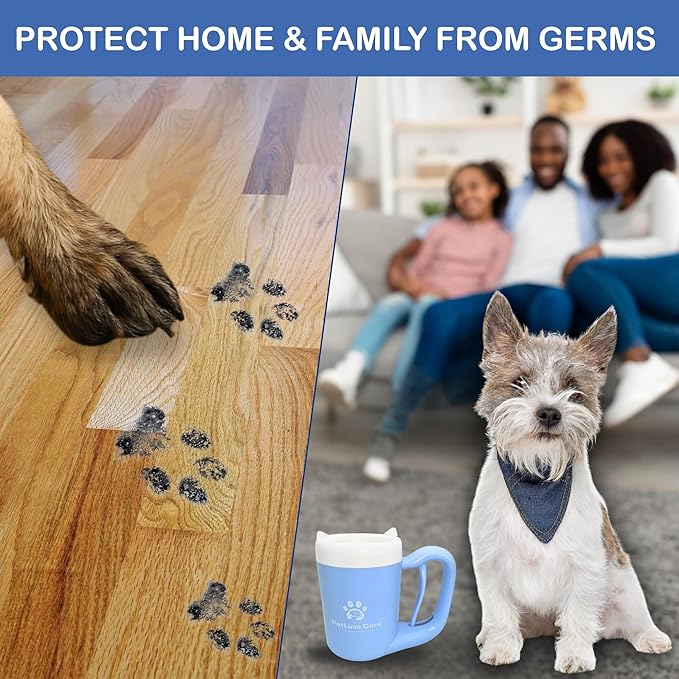 Dog Paw Cleaner for Small &amp; Medium Dogs – Portable Paw Washer Cup with Soft Silicone Brush, Towel &amp; Moisturizing Balm – Gently Cleans Muddy Paws After Walks (Blue, Small)