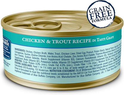 Blue Buffalo Wilderness Wild Delights Minced Wet Cat Food, High-Protein &amp; Grain-Free, Made with Natural Ingredients, Chicken &amp; Trout Recipe in Tasty Gravy, 5.5-oz. Cans (24 Count)