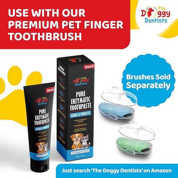 Vet Strength Pure Enzymatic Dog &amp; Cat Toothpaste | 3.5oz Beef Flavor | Enzyme Pet Toothpaste for Tartar Removal, Bad Breath, Teeth Cleaning | Suitable for Puppies &amp; Kittens