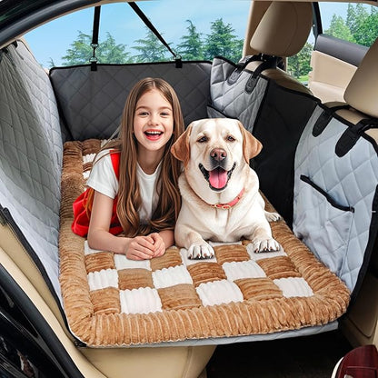 Dog Car Bed Mat, Non-Slip Backseat Extender Pet Blanket, Plaid Dog Bed for SUVs, Sedans &amp; Trucks, Chew-Resistant Travel Pad for Dogs, Easy Clean &amp; Scratch-Proof &amp; Comfort (50"x24.6")