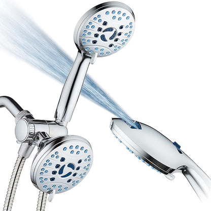Hotel Spa AquaCare As-Seen-On-TV High Pressure 48-setting Rain &amp; Handheld 3-way Shower Head Combo - Anti-clog Nozzles/Tub, Tile &amp; Pet Power Wash/Extra Long 6 ft. Hose/All Chrome Finish