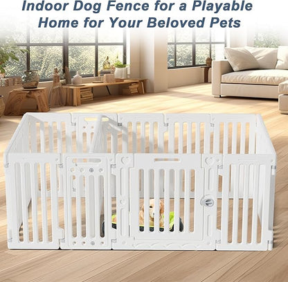 2 Room Dog Playpen with Door,DIY Shape Combination Puppy Pen,16-Panel+2 Link Piece+Large Door+Small Door,25.5" H Dog Fence,Non-Slip&amp;Secure Pet Gate,Easy to Assemble