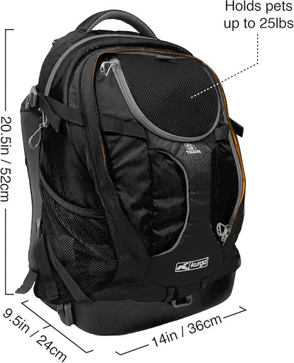 Kurgo G-Train - Dog Carrier Backpack for Small Pets - Cat &amp; Dog Backpack for Hiking, Camping or Travel - Chest Straps &amp; Hip Belt - Reflective - Two Water Bottle Sleeves - Waterproof Bottom (Black)