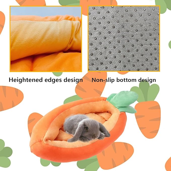 Bunny Bed, Rabbit Bed Carrot Shape, Soft &amp; Machine Washable with Removable Cushion for Guinea Pig Chinchilla Squirrel Hedgehog and Other Small Animals (Carrot Shape)