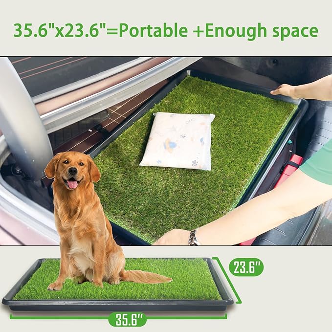 Reusable Dog Loo System with Artificial Grass Turf&amp;Pee Pads&amp;Tray, for Puppy Potty Training is Portable&amp;Easy to Clean,35x23in Large Dog Litter Box Toilet for Indoor/Outdoor use(35.6&