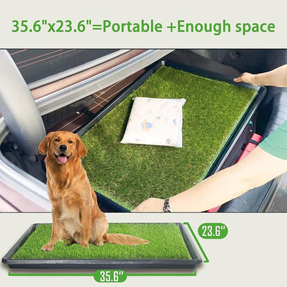 Reusable Dog Loo System with Artificial Grass Turf&amp;Pee Pads&amp;Tray, for Puppy Potty Training is Portable&amp;Easy to Clean,35x23in Large Dog Litter Box Toilet for Indoor/Outdoor use(35.6&