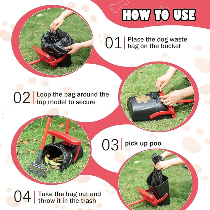 Pooper Scooper with Swivel Bin-Heavy-Duty Metal Rake &amp; Spade, Portable Poop Scooper,Includes 100 Waste Bags, Easy to Clean, Perfect for Grass Dirt or Gravel,Ideal for Small Medium Large Dogs