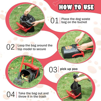 Pooper Scooper with Swivel Bin-Heavy-Duty Metal Rake &amp; Spade, Portable Poop Scooper,Includes 100 Waste Bags, Easy to Clean, Perfect for Grass Dirt or Gravel,Ideal for Small Medium Large Dogs