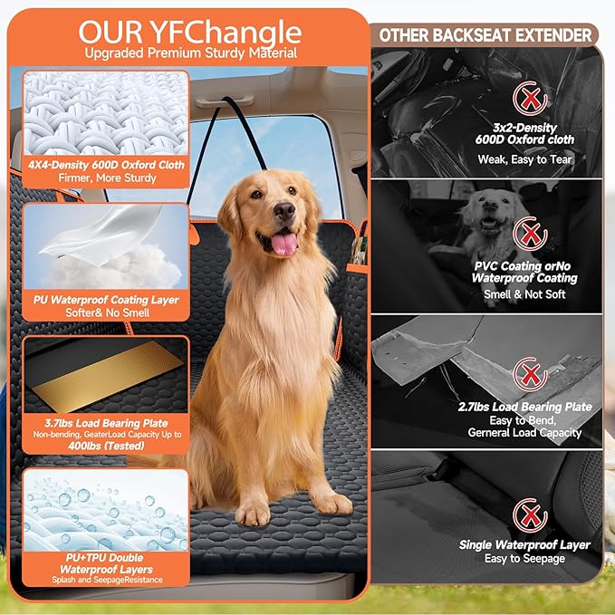 Grey Large Space Dog Hammock for Car, SUV, Small Truck - Universal Fit Dog Car Seat Cover with Hard Bottom, Waterproof &amp; Scratch-Proof, Supports Up to 500 lbs
