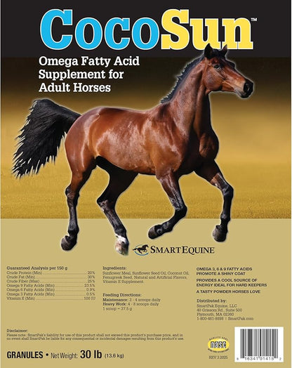 Uckele by SmartEquine CocoSun™ Granular Omega Horse Supplement | Omega 3, 6, 9 Supplements | Ideal for Healthy Skin &amp; Shiny Coats | Horse Supplements for Weight Gain | 30 lb Bag