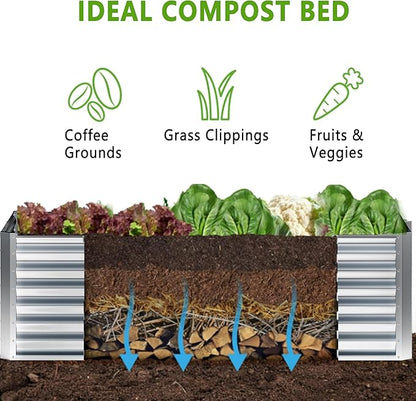 4x2x2FT Galvanized Raised Garden Bed,Planter Raised Beds-Metal Garden Box,Large Plant for Outdoor Planting, Vegetables Bed，Flower,herb-Sliver