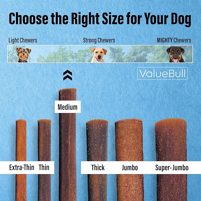 ValueBull Collagen Sticks for Dogs, 12 Inch Medium Chews, Natural Long-Lasting Dog Treats, 25 Count - Supports Joints, Skin &amp; Coat with Chondroitin &amp; Glucosamine