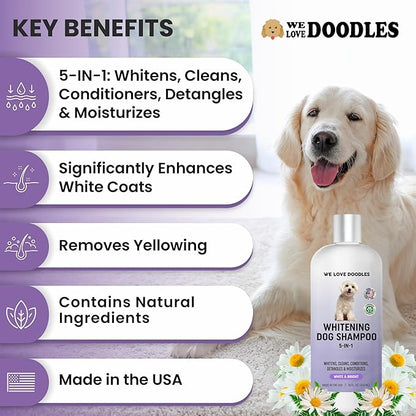 Whitening Dog Shampoo | Made in USA | Brightening Dogs Fur | White &amp; Bright Hair | Removes Stains &amp; Discoloration [We Love Doodles]