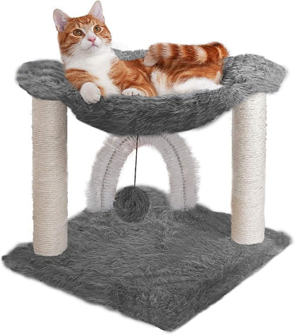 Furhaven 15.75" Tall Playground for Indoor Cats, Ft. Sisal Scratching Posts, Self-Grooming Brush, &amp; Toy - Tiger Tough Hammock Interactive Playground - Silver, One Size