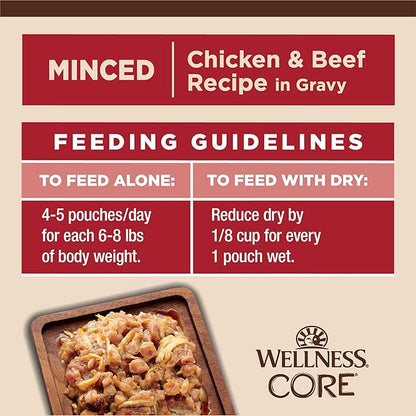 Wellness CORE Tiny Tasters Minced Adult Wet Cat Food, Natural, Protein-Rich, Grain Free, 1.75-Ounce Pouch, 12 Pack, (Chicken &amp; Beef)