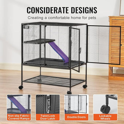 VEVOR 36" Rolling Metal Ferret Cage, Large 2-Tier Critter Nation Cage, Small Animal Cage with Ramps &amp; Tray, Easy to Set up for Pet Mice, Hamster, Guinea Pig, Chinchilla, Squirrel, Hedgehogs, Bunny