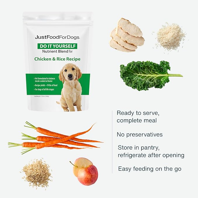 JustFoodForDogs DIY Nutrient Blend for Homemade Dog Food, Chicken &amp; White Rice