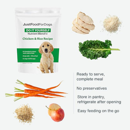 JustFoodForDogs DIY Nutrient Blend for Homemade Dog Food, Chicken &amp; White Rice