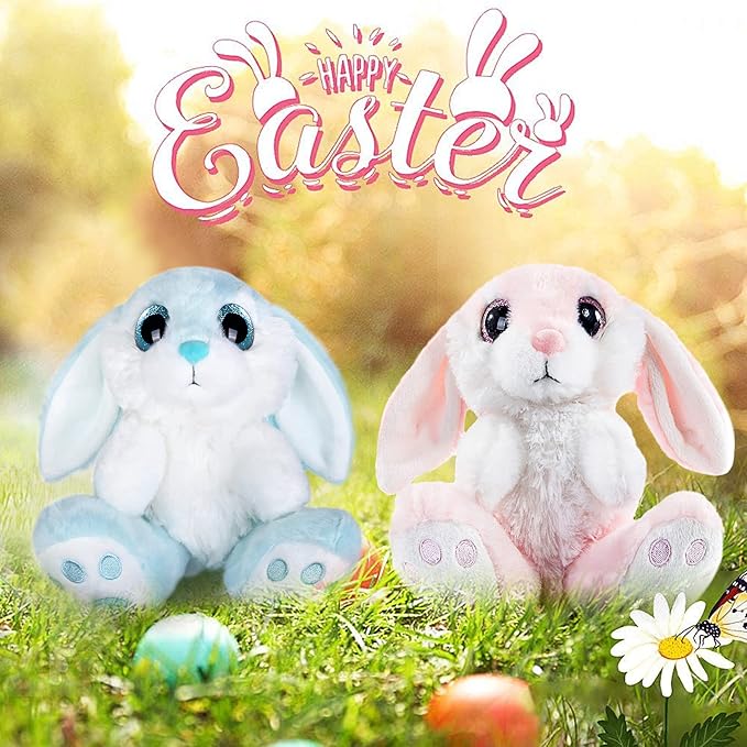 My OLi Bunny Stuffed Animal Pack of 2 Plush Rabbit 7in Stuffed Bunny with Floppy Ear Bedtime Friend Soft Toy Gifts for Girls Boys Kids, Pink &amp; Blue