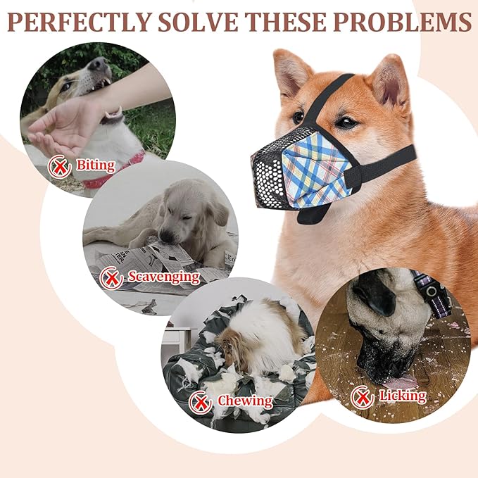 Dog Muzzle for Small Large Dogs - Soft Nylon Basket Muzzle with Adjustable Strap, Breathable Mesh Design Prevents Biting Chewing Licking Eating - Ideal for Training, Grooming &amp; Vet Visits (Blue, S)