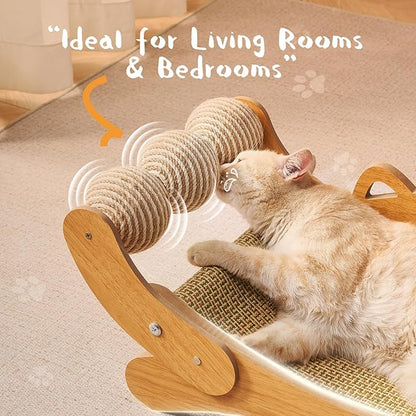 Cat Scratcher &amp; Cats Scratch Pad with Sisal Ball – All-in-One Cats Couch Scratcher, Hammock, and Cat Bed for Indoor Cats, Wooden Cat Scratching Board Upgrade Edition