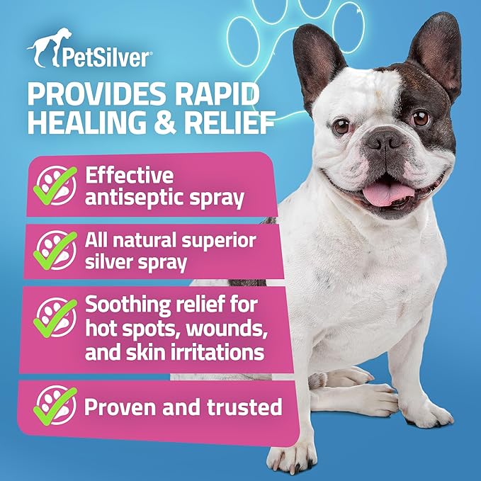 PetSilver Wound &amp; Skin Spray - Dog Wound Spray, Hot Spot, Allergy Relief for Dogs, Itch Spray for Cats - Natural Skin Soother - Chelated Silver, Superior to Colloidal Silver - Made in USA - 8 fl oz