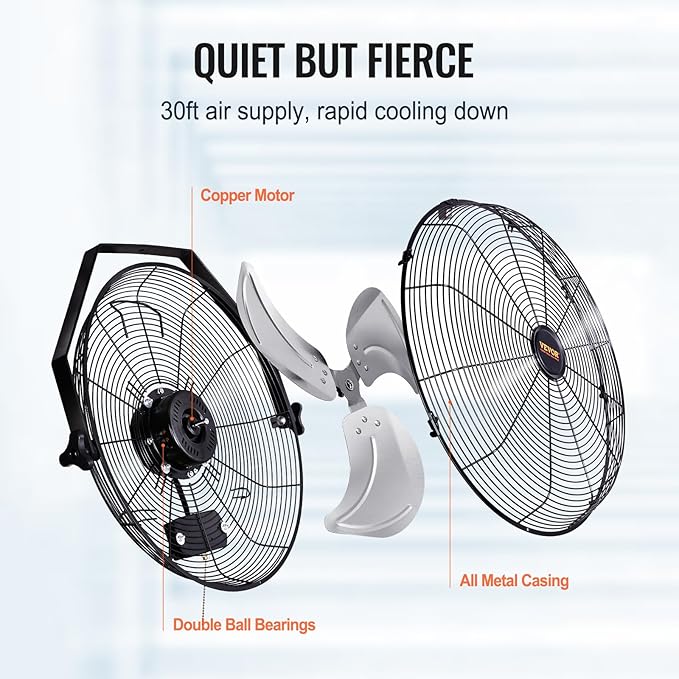 VEVOR 18 Inch Industrial Wall Mount Fan 2PCS, High Velocity 4000 CFM with 3-Speed Manual Control &amp; 360° Tilt Adjustment, for Indoor Use, Warehouse, Workshop, Basement, and Commercial Spaces