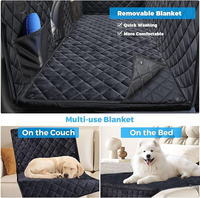 URPOWER Dogs Back Seat Extender with Non-Slip Blanket - Hard Bottom Dog Car Seat Cover &amp; Removable Dog Bed Mat, Waterproof Dogs Hammock for Car, SUV &amp; Small Truck, Pet Backseat Protector Holds 400lbs