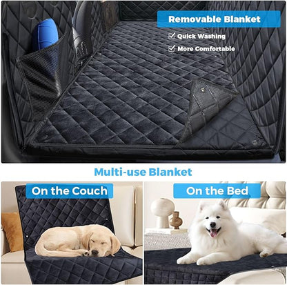 URPOWER Dogs Back Seat Extender with Non-Slip Blanket - Hard Bottom Dog Car Seat Cover &amp; Removable Dog Bed Mat, Waterproof Dogs Hammock for Car, SUV &amp; Small Truck, Pet Backseat Protector Holds 400lbs